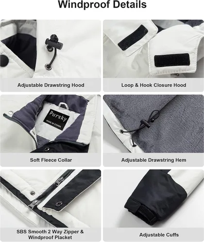 Vista 5 de Pursky Chaqueta de esquí impermeable para hombre, abrigos de nieve de invierno, abrigos con capucha de piel, parka