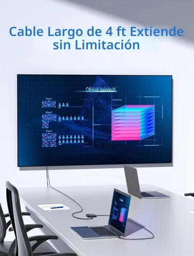 Vista 3 de ACASIS - Adaptador multipuerto USB C de 4 pies de largo 10 Gbps, HDMI 4K 60 Hz Negro