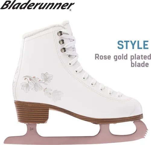 Vista 4 de Rollerblade Bladerunner Ice Diva - Patines artísticos para mujer, color blanco y oro rosa, patines de hielo