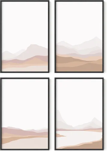 Vista 24 de HAUS AND HUES Arte de pared de montaña – Juego de 4 decoración de paisaje moderno de mediados de siglo, naturaleza y arte moderno Marco beige de 8