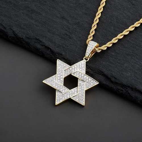 Vista 9 de TOPGRILLZ Collar con dije de estrella de David para hombre, chapado en oro de 14 quilates, cadena de cuerda de acero inoxidable