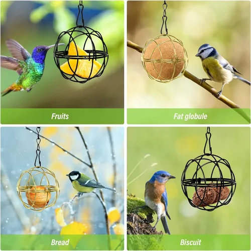 Vista 4 de Longzhuo 6 comederos metálicos para colibríes para colgar en exteriores, bola redonda de sebo a prueba de ardillas, regalos de observación de aves