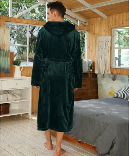 Vista 2 de U2SKIIN Bata con capucha para hombre, batas de felpa para hombre, bata de baño larga de forro polar