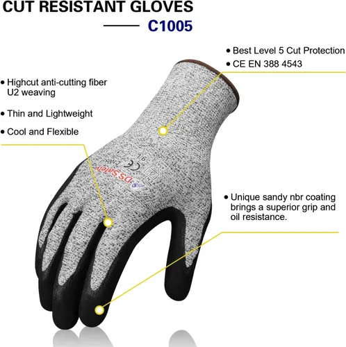 Vista 2 de Guantes resistentes a los cortes con extremadamente ligeros y finos guantes de metal de alambre de nivel 5 para trabajo refinado, 12 pares