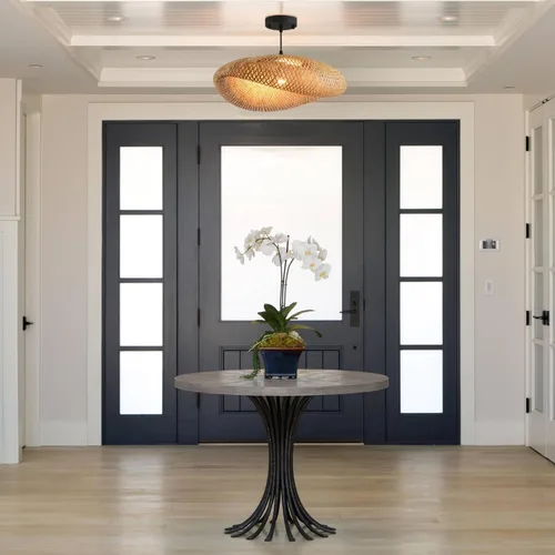 Vista 5 de lámpara colgante de bambú de 19.7 pulgadas estilo granja con enrejado de ratán para comedor, luces boho, accesorio de iluminación para isla