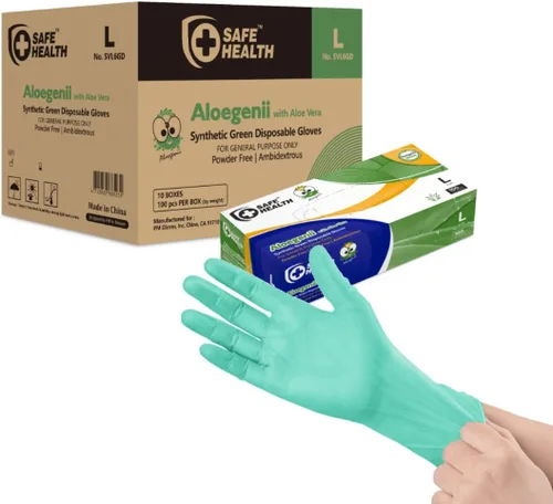 Vista 8 de Safe Health Aloegenii - Guantes desechables de vinilo verde HD, revestimiento de aloe vera, 5.5 mil, caja de 1000, medianos, sin látex, sin polvo