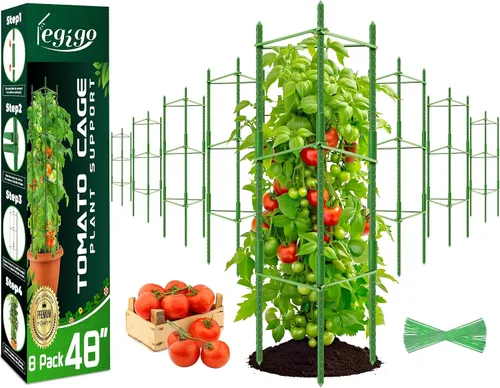Vista 11 de Legigo Paquete de 2 jaulas de tomate para soporte de plantas de jardín, estacas de jardín de hasta 48 pulgadas, enrejado de tomate para plantas