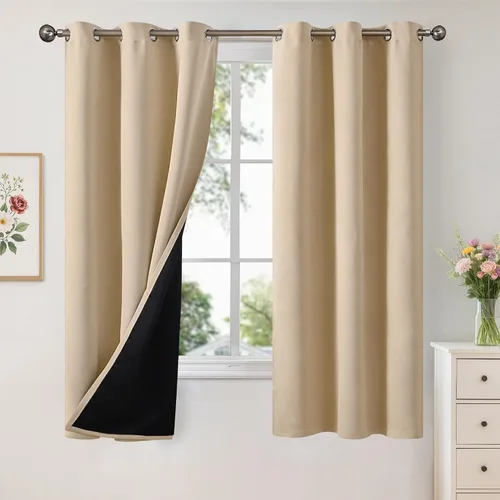 Vista 101 de YoungsTex - Cortinas 100% opacas para dormitorio, con aislamiento térmico y ojales, cortinas oscuras negras con capa pesada para ventana de sala