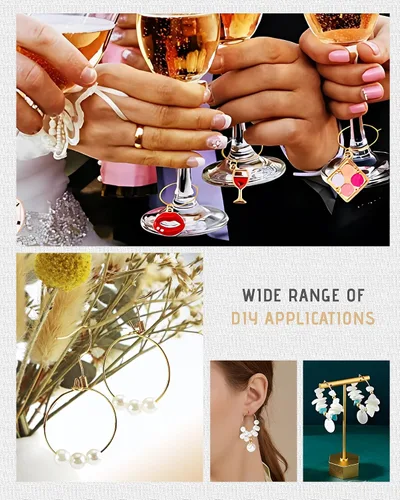 Vista 6 de JIALEEY 100 anillos de cristal de vino de 0.98 pulgadas chapados en oro de 0.98 pulgadas (0.984 in), aro abierto para hacer joyas, boda, fiesta