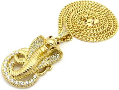 Vista 3 de Nuevo helado fuera Cobra Serpiente Colgante y 36" cadena Cubana Hip Hop collarCP12