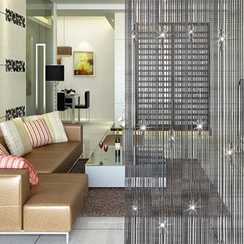 Vista 5 de WYSRJ - 2 cortinas de cuerda con cuentas negras, panel de pared, con flecos, divisor de habitación, cortina de borlas, cortina decorativa