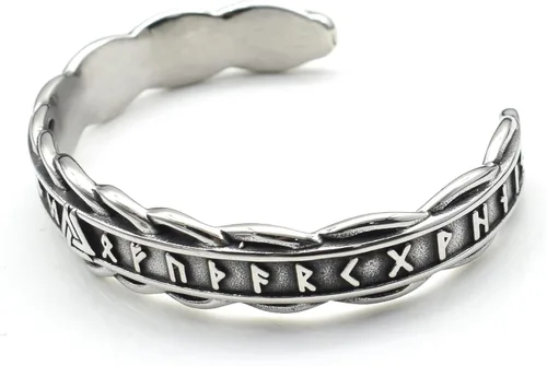 Vista 5 de joymiao Pulsera vikinga para mujeres y hombres, anillo de brazo, joyería nórdica, pulsera de acero inoxidable, pulsera escandinava con cabeza