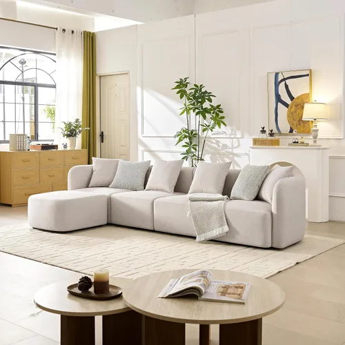 Vista 7 de Sofá modular modular de asiento profundo de 118 pulgadas con otomana Asiento profundo, diseño modular, comodidad de gran tamaño y tapicería