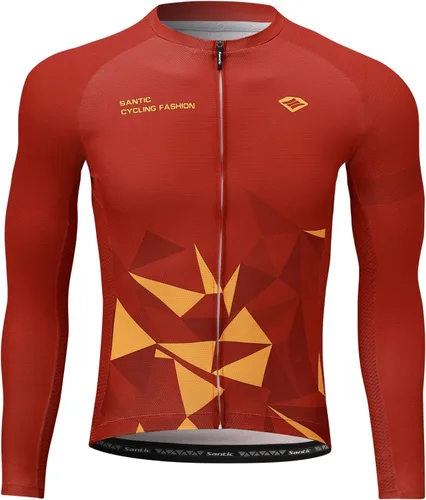 Vista 84 de Santic - Camiseta de ciclismo para hombre, manga larga, reflejante, cremallera completa, con bolsillos