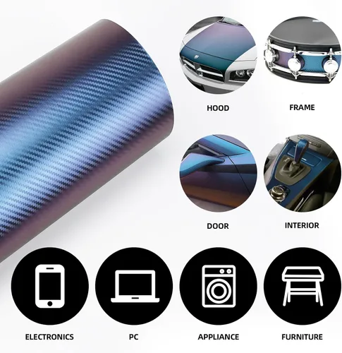 Vista 7 de Envoltura de Vinilo de Fibra de Carbono, Envoltura de Vinilo Púrpura Brillante para Automóvil, Encantador Camaleón Azul a Púrpura Autoadhesivo 1 pie