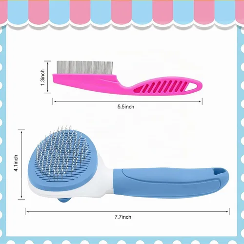 Vista 2 de Cepillo Deslizante de Autolimpieza, Cepillos para Gatos de Interior con Peine de Metal, Cepillos de Pelo para Perros y Gatos para Mudanza de Pelo