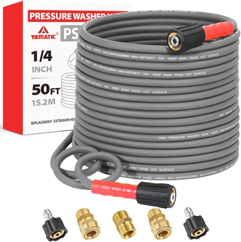 Vista 14 de YAMATIC Manguera de lavado a presión de 3600PSI para lavadora eléctrica de 25 pies x 1/4 pulgadas, resistente a las torceduras, manguera de repuesto