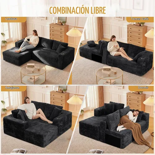 Vista 7 de JAMFLY Sofá modular de 103 pulgadas, moderno sofá tapizado en forma de L sin hueso con asiento profundo de gran tamaño, sofá sin hueso comprimido
