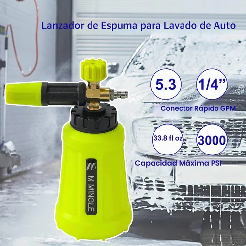 Vista 5 de M MINGLE Cañón de espuma para lavadora a presión, rociador de espuma para automóvil con conector rápido de 1/4 de pulgada, boca ancha resistente
