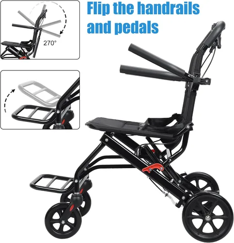 Vista 6 de Sillas de ruedas para adultos, silla de ruedas de transporte ligera plegable, silla de ruedas portátil ligera plegable para personas mayores