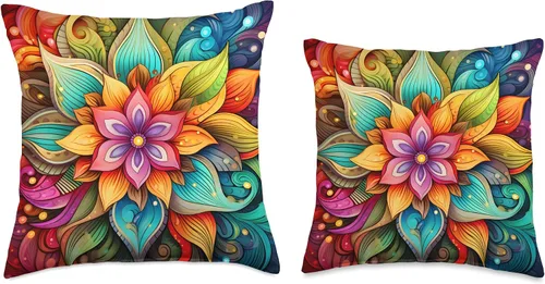 Vista 3 de Boho Flower Designs Groovy - Almohada psicodélica retro con flores de hibisco, 16 x 16 pulgadas, multicolor