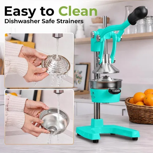 Vista 5 de Zulay Kitchen Exprimidor de hierro fundido, exprimidor manual resistente con coladores desmontables para una fácil limpieza, prensa de jugo