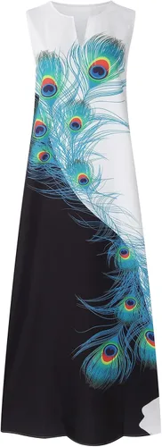 Vista 4 de Vestido largo para mujer de verano, casual, holgado, elegante, sin mangas, con abertura, para playa