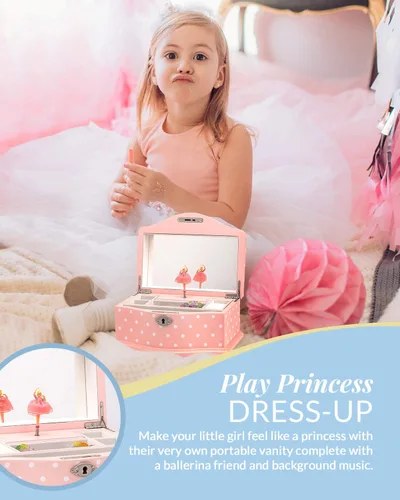 Vista 5 de Elle Joyero Organizador de joyas de bailarina y caja de música de cuerda Swan Lake para niñas y adolescentes, accesorios y almacenamiento de madera