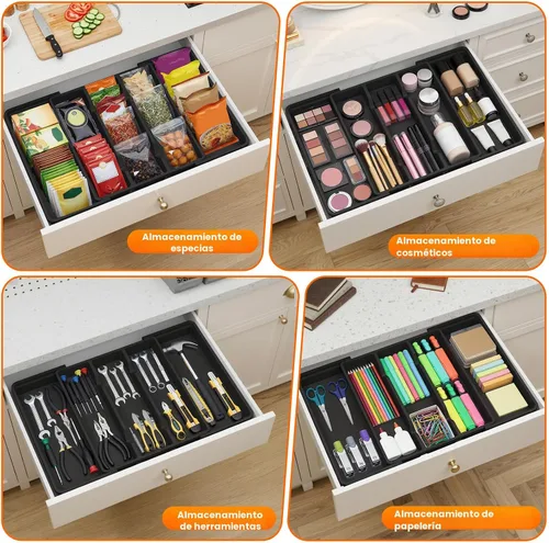 Vista 7 de Organizador grande de cubiertos, organizador de cajones de utensilios expandible para cajones de cocina, organizador de cajones de cocina