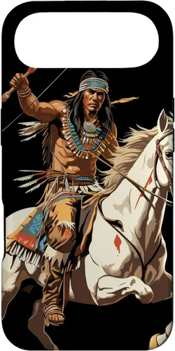 Vista 27 de Funda para iPhone 16 nativo americano jefe indio caballero guerrero Cherokee