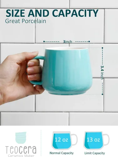 Vista 3 de Teocera Juego de 4 tazas de café de 12 onzas y tazas de café jumbo de 24 onzas, color turquesa