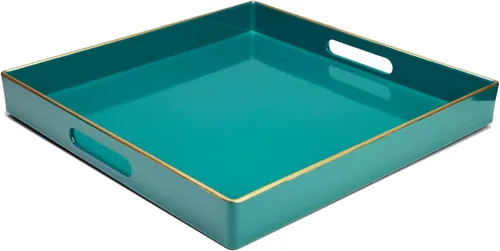 Vista 17 de Spsyrine Bandeja Decorativa Azul para Sala de Estar, Bandeja Cuadrada Moderna de Plástico para Servir Café para Mesa Otomana Baño Cocina, 13"*13