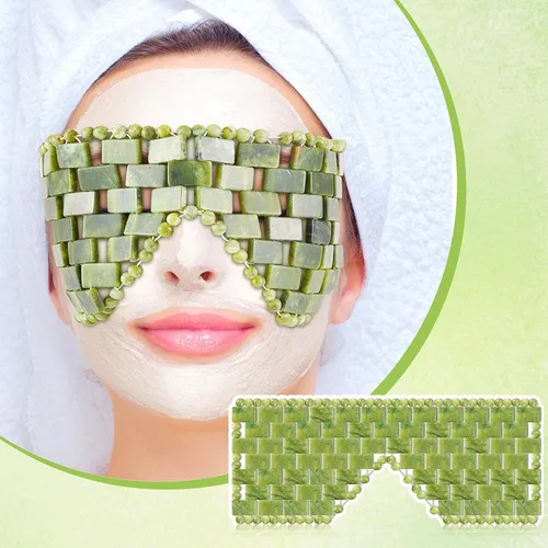 Vista 5 de SATINIOR - Máscara de Ojos de Piedra de Jade - Antifaz de Jade para Uso en Frío o Calor, Máscara Facial Verde para Dormir, Cubierta Relajante