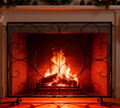 Vista 11 de Kingson Pantalla Decorativa Plana de Panel Único para Chimenea, Cubierta de Malla de Metal Duradera Hecha a Mano, Resistente al Calor, Protector