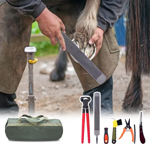 Vista 6 de Kit de herramientas de herrador de caballos de 14 pulgadas, 6 herramientas profesionales para recortar pezuñas, pueden recortar fácilmente