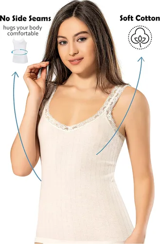 Vista 4 de VAVONNE - Camiseta sin mangas tipo camisola para mujer, toda de algodón, aireada, suave y cómoda