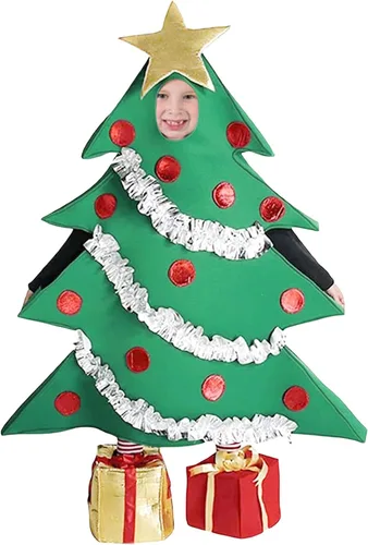Vista 2 de Sunloudy Disfraz de árbol de Navidad para niños, chaqueta con capucha, vestido de fotografía, fiesta, cosplay, festival, ropa