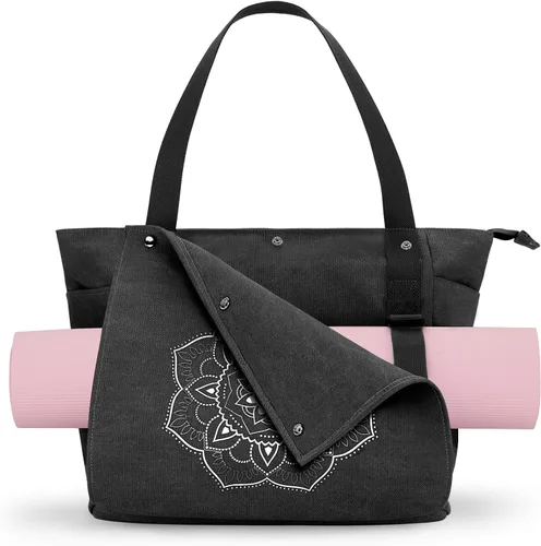 Vista 14 de Gonex Bolsa para Esterilla de Yoga, Bolsa de Gimnasio Tipo Tote con Múltiples Bolsillos para Mujeres y Hombres, Portaesterillas de Yoga de Lona