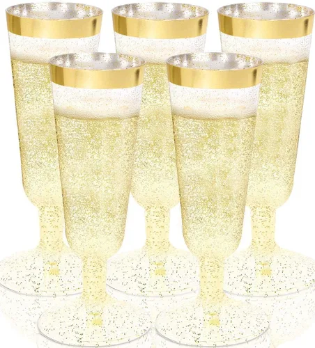 Vista 13 de WDF - Juego de 36 copas de champán de plástico azul transparente, 7 onzas, copas de champán desechables para fiestas, bodas, cumpleaños, primavera