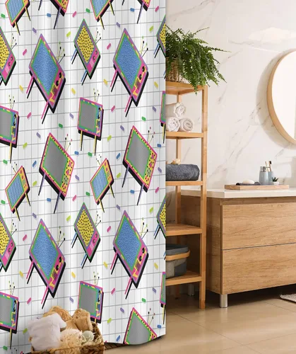 Vista 14 de Ambesonne Decor Collection, juego de cortina con ganchos para regadera Amarillo y marrón