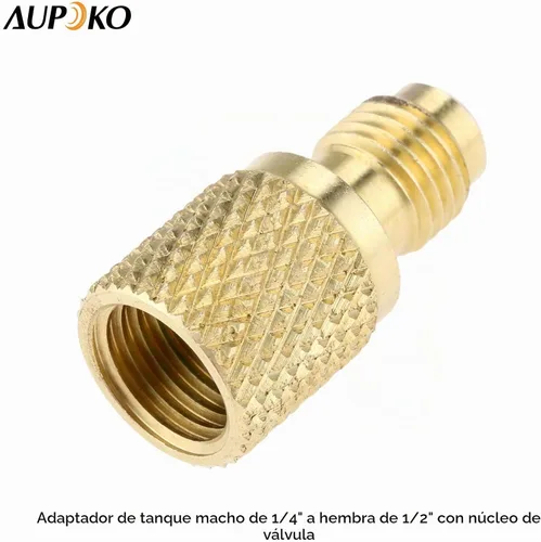 Vista 2 de Adaptador de ajuste de latón R134A, 1/4" macho a 1/2" hembra para tanque de refrigerante con núcleo de válvula, se adapta al sistema de refrigerante