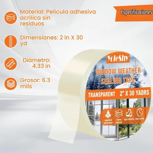 Vista 7 de YoleShy Cinta de sellado transparente para ventanas, 2 pulgadas x 30 yardas, sin residuos, cinta aislante de ventana resistente para puertas