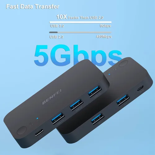 Vista 5 de Interruptor USB 3.0, Conmutador USB 2 Computadoras Comparten 3*USB 3.0 y 1*USB C con Control Remoto para PC Ratón Teclado Impresora Escáner