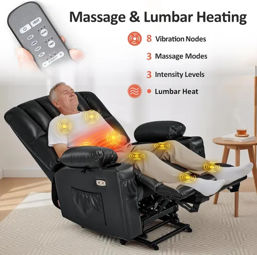 Vista 7 de MCombo Silla reclinable grande para ancianos altos, 7099 Negro