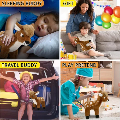 Vista 4 de DolliBu - Animal de peluche de ciervo, suave y abrazable, adorable juguete de peluche para jugar, lindo regalo de vida silvestre para niños