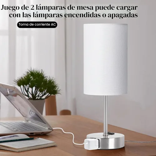Vista 7 de ZJOJO - Lámparas de noche con puerto de CA, lámpara de mesa para dormitorio, 3 vías, regulable, lámpara de mesita de noche, juego de 2 con pantalla
