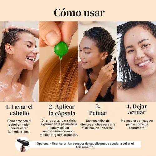 Vista 3 de LivaClean Cápsulas de suero capilar de 60 CT para cabello encrespado, dañado, vitaminas para el cabello, queratina y aceite de argán con biotina
