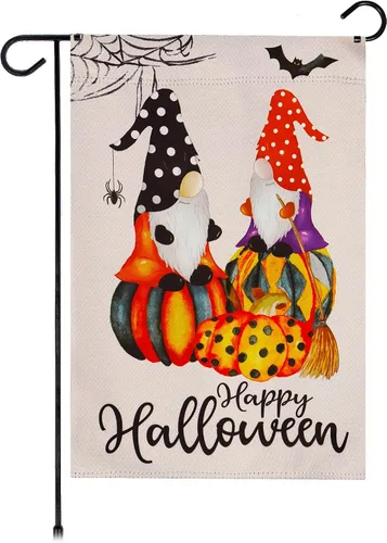 Vista 15 de G128 - Bandera de jardín de Halloween, cita de truco o trato con bonito búho, decoraciones de jardín y patio, bandera rústica de temporada para 12 x