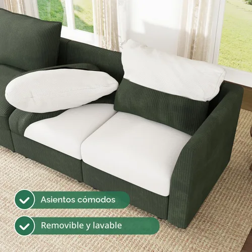 Vista 9 de HONBAY Sofá seccional modular con almacenamiento en forma de L sofá seccional, sofás convertibles para sala de estar - verde