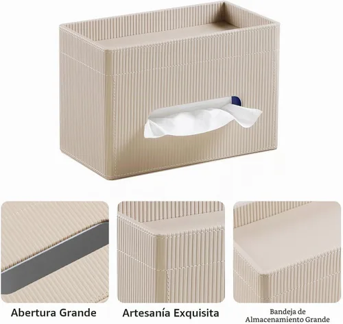 Vista 4 de Funda para Caja de Paños Rectangular con Bandeja de Almacenamiento, Soporte de Paños de PU para Tocador de Baño, Mesitas de Noche, Dormitorio